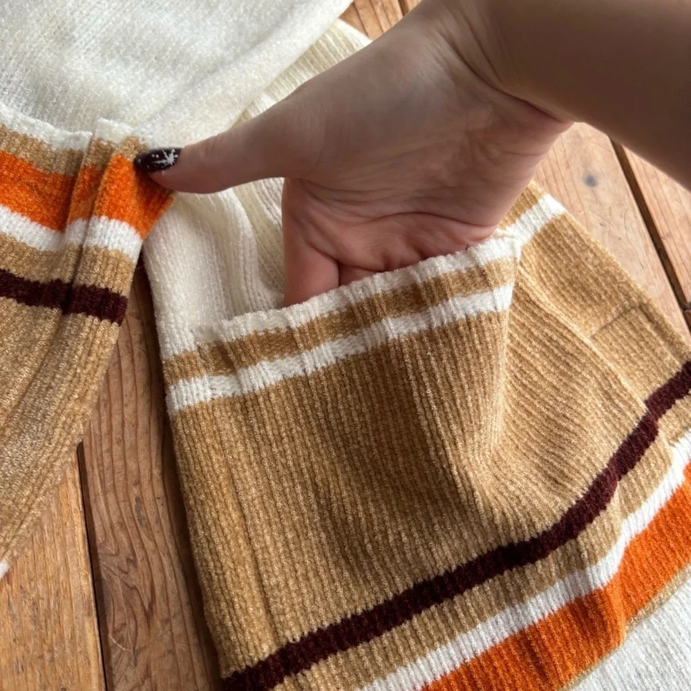 Stitches in Time Striped Knit Scarf in Cream and Orange
